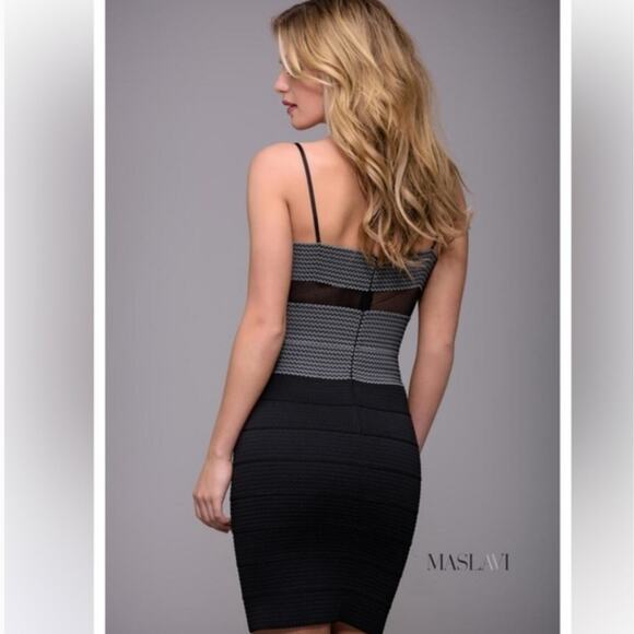 NWT Jovani Maslavi Black White Bandage Mesh Cocktail Mini Dress Size 8 - Picture 2 of 13